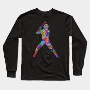 Baseball batting watercolor art Long Sleeve T-Shirt